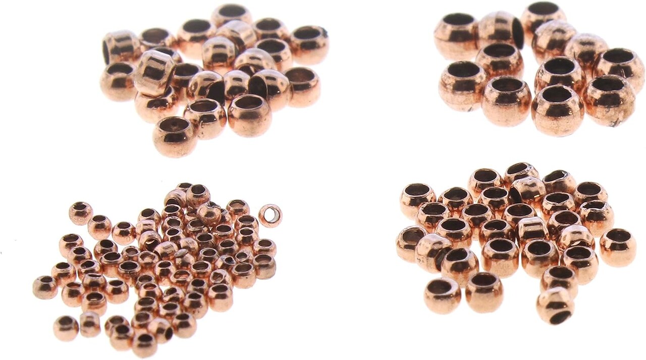 The Beadsmith Basic Elements Crimp Beads, 4 Vials in Assorted Sizes, Copper Color, Uniform Round Shape, No Sharp Edges, Designed to Secure The Ends of Jewelry Stringing Wires and Cables